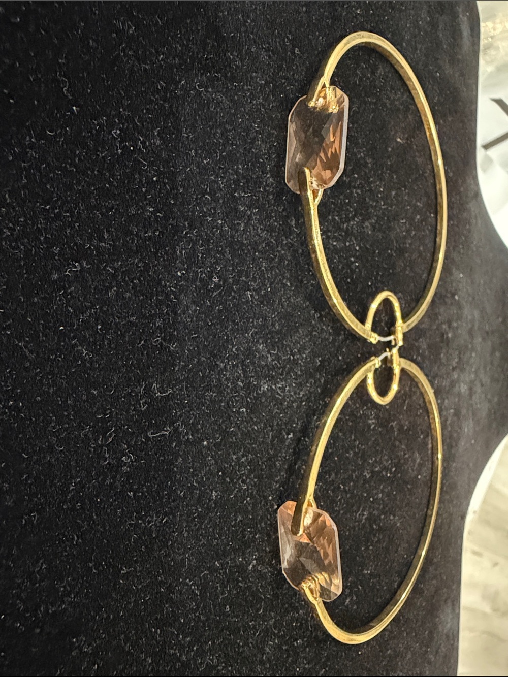 Gold Hoop Drop Earrings with Champagne Crystal Accent